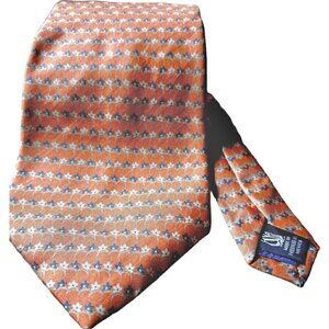 Men's Vintage Nautica 100% Silk Necktie Peach w/Cream & Blue Small Floral Print